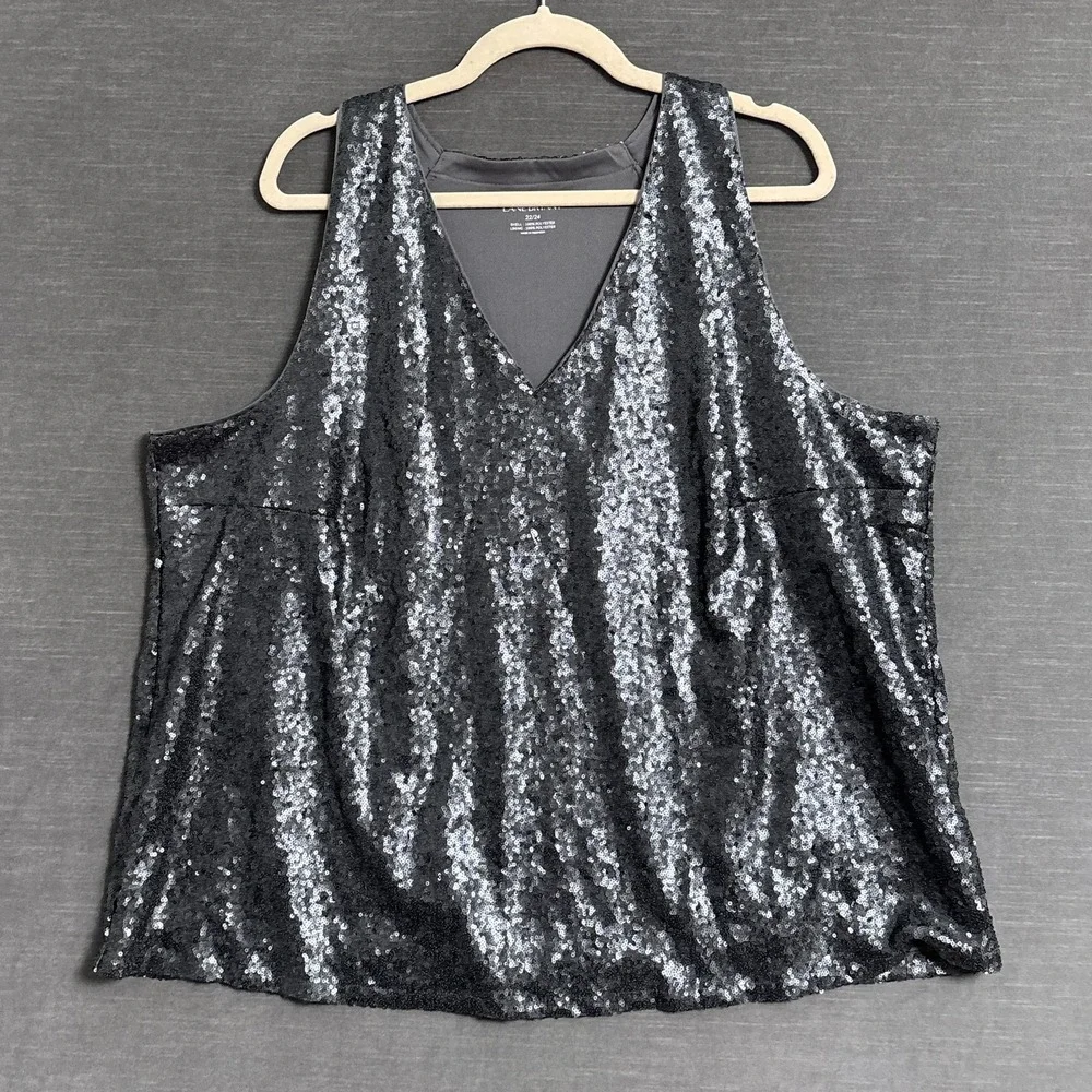 Lane Bryant Top 22 24 Gray Sequin Sparkle Tank Sleeveless Party Cocktail Evening